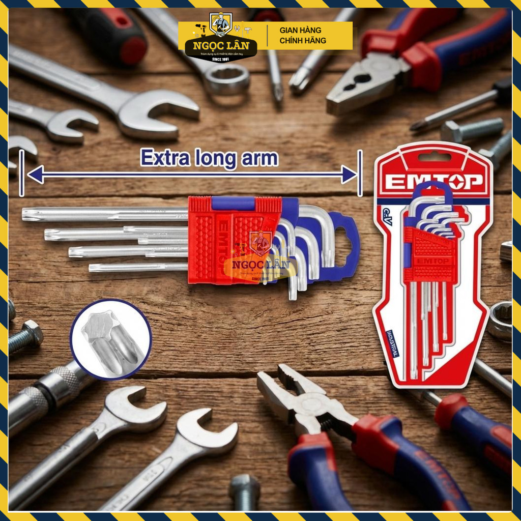 Bộ Lục Giác Đầu Bi Dài EMTOP 9 Chi Tiết Thép Cr-V EHKY2092 - Ảnh 6