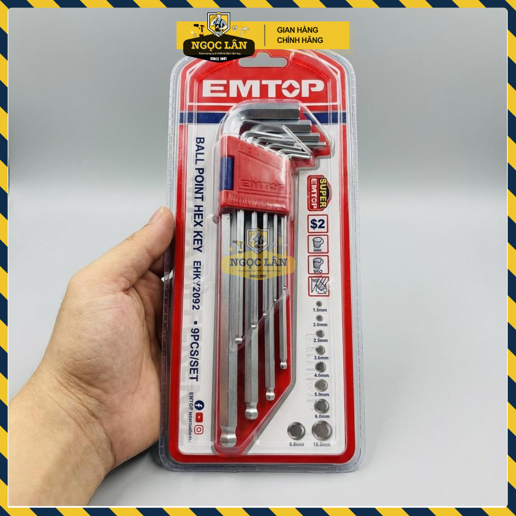 Bộ Lục Giác Đầu Bi Dài EMTOP 9 Chi Tiết Thép Cr-V EHKY2092 - Ảnh 3