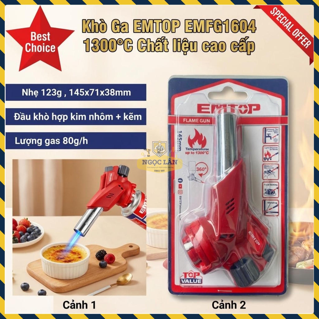 Khò Gas EMTOP EMFG1604 Điều Chỉnh Nhiệt Độ Đa Năng Gia Đình/Nhà Hàng