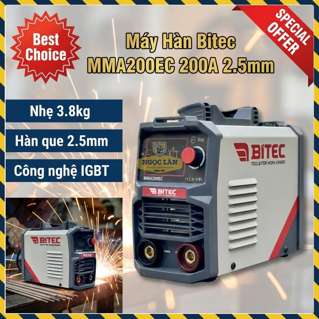 Máy Hàn Que Bitec IGBT 200A MMA200EC Dùng Que 2.5mm Gọn Nhẹ