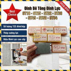 Đinh Đinh Lực Nạp Máy Bắn Bê Tông Các Loại ST18-ST64 Hộp 722 Đinh