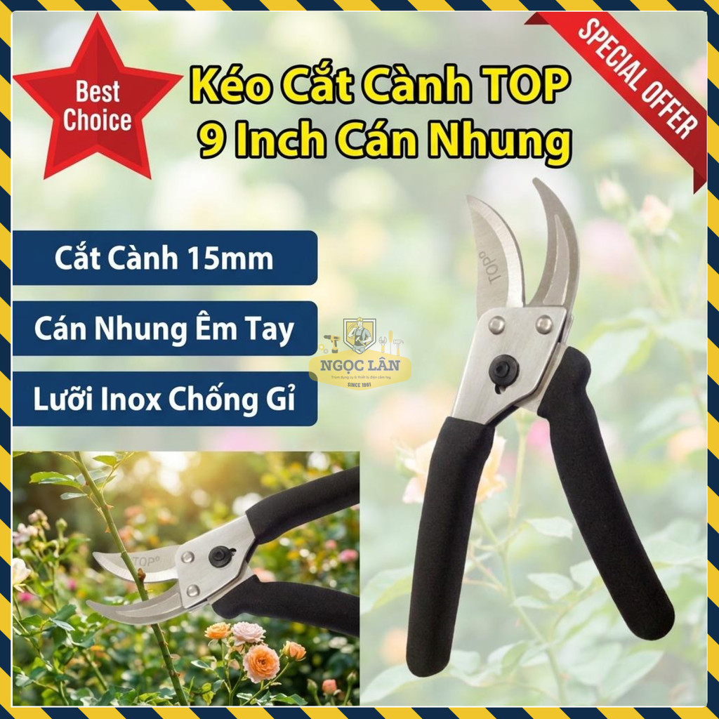 Kéo Cắt Cành TOP 9 Inch Cán Nhung Lưỡi Inox Chống Gỉ