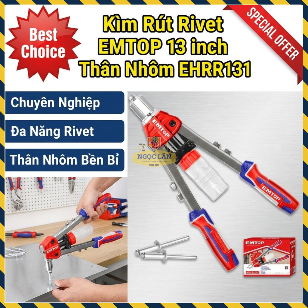 Kìm Rút Rivet EMTOP Thân Nhôm Cao Cấp 13 Inch Đa Chất Liệu EHRR131