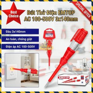 Bút Thử Điện EMTOP Chống Giật AC 100-500V 3x140mm ETPL14001