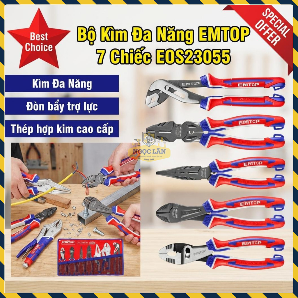 Bộ Kìm Đa Năng EMTOP 7 Chiếc Cao Cấp Sửa Chữa Lắp Đặt EOS23055