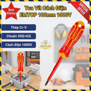 Tua Vít Cách Điện EMTOP Dẹp Bake 100mm 1000V VDE+GS Cr-V (ESDRJ4100)