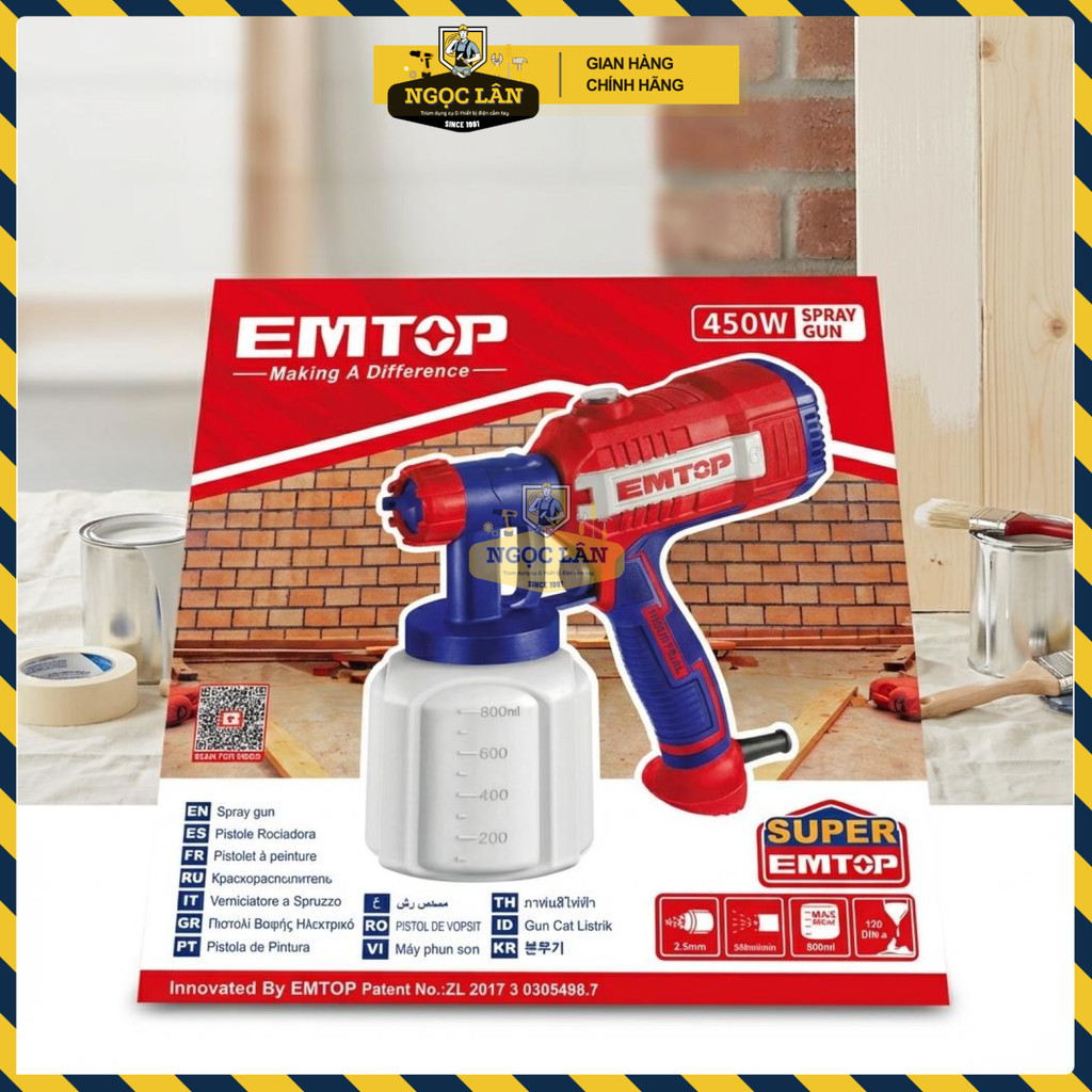 Máy Phun Sơn Điện Cầm Tay EMTOP 450W Chính Hãng ESGN35001 - Ảnh 8