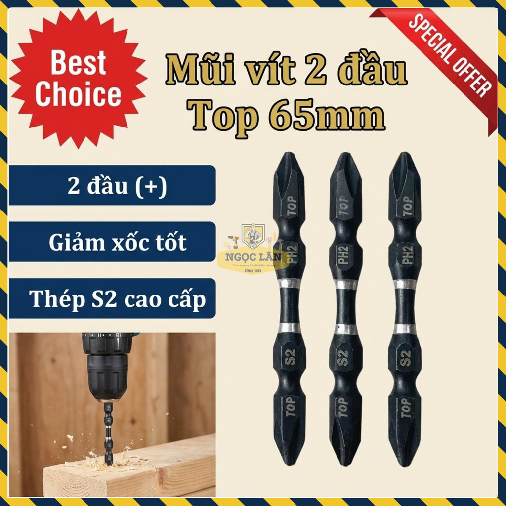 Mũi Vít 2 Đầu Xi Đen Chống Xốc, Combo 10 Cao Cấp Chính Hãng
