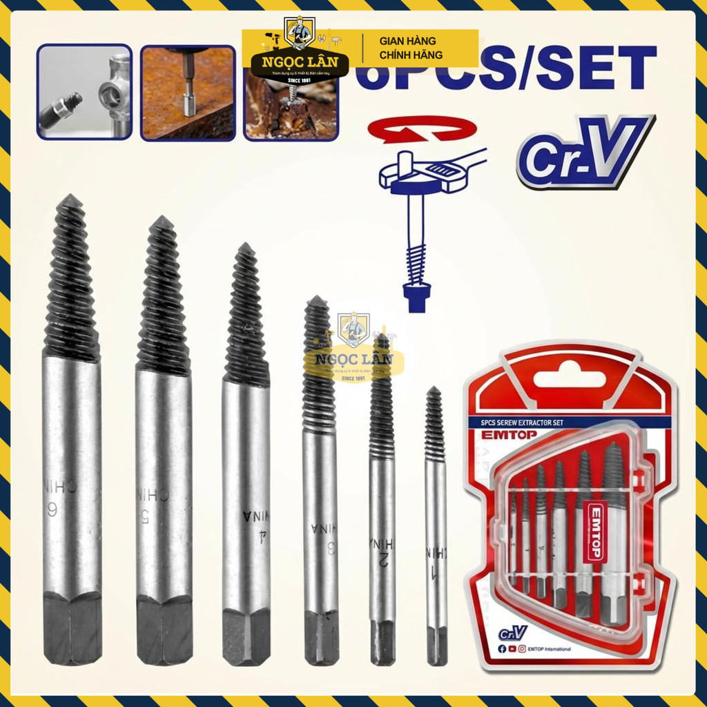 Bộ Mũi Khoan Tháo Vít Tuôn, Ốc Gãy Emtop Cr-V Cao Cấp ESES2006 - Ảnh 3