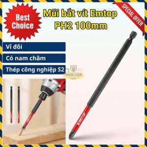 Mũi Bắt Vít Tác Động Emtop PH2 100mm Thép S2 ESBTM5PH2100