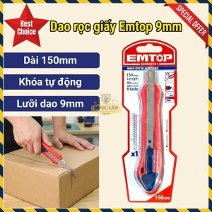 Dao Rọc Giấy Emtop Lưỡi 9mm Khóa Tự Động Dài 150mm (ESNK09101)
