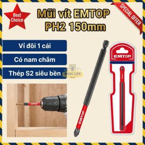 Mũi Bắt Vít Emtop Ph2 150mm Thép S2 Có Nam Châm ESBTM5PH2150