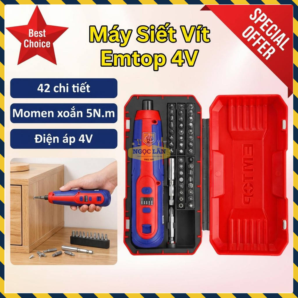 Máy Siết Vít Emtop Type-C 4V, 5N.m, Kèm 42 Chi Tiết ECSR0406