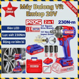 Máy Bulong Siết Vít Emtop ECIWL20236 Động Cơ Không Chổi Than 20V