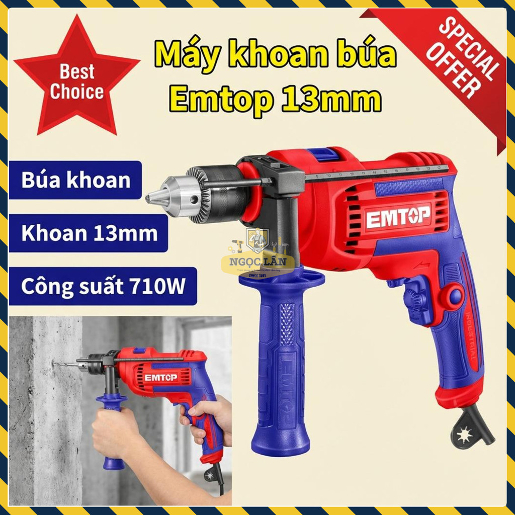 Máy Khoan Búa Emtop 13mm EMDL0716 Điều Chỉnh Tốc Độ