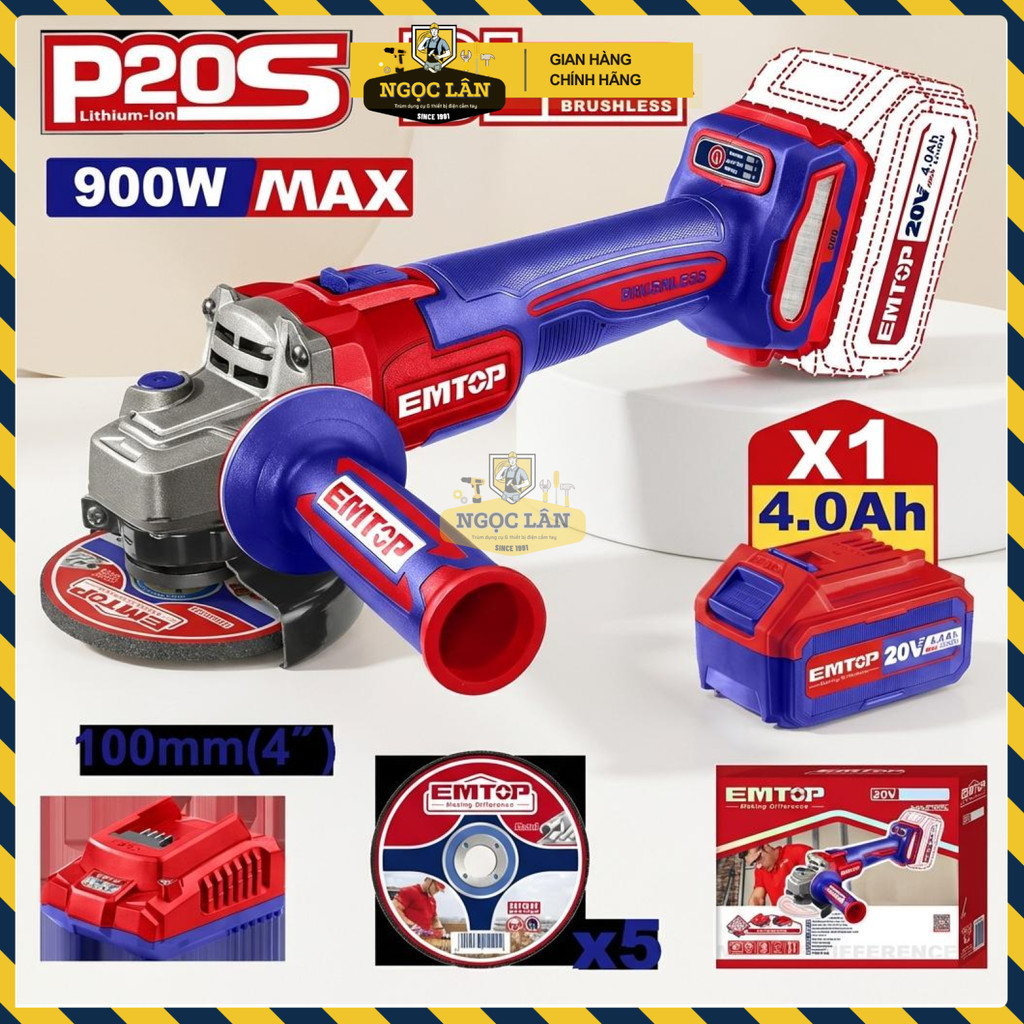 Máy Mài Góc Pin Emtop ELAG261021 Không Chổi Than 20V - Ảnh 3