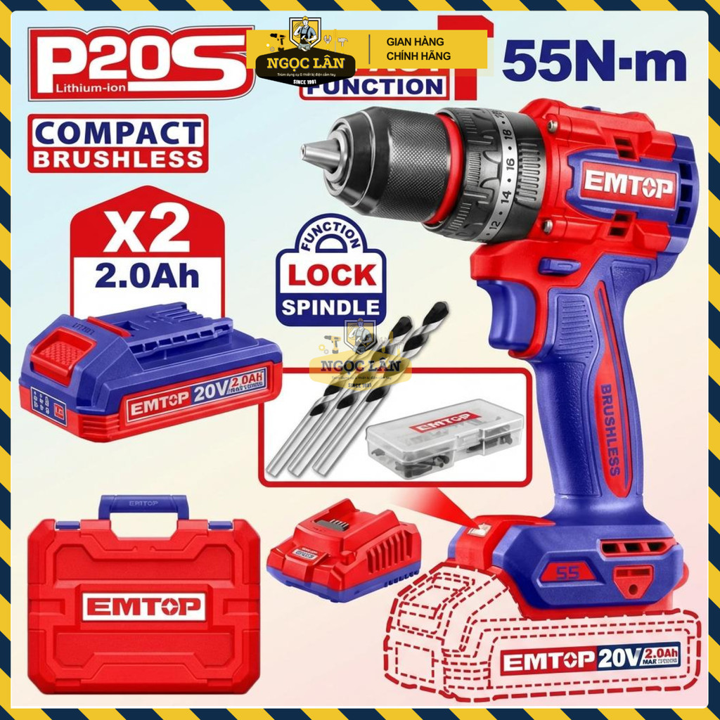 Máy Khoan Pin Động Lực Có Búa 13mm Emtop ECIDL20558, 2 Pin 2.0Ah - Ảnh 2