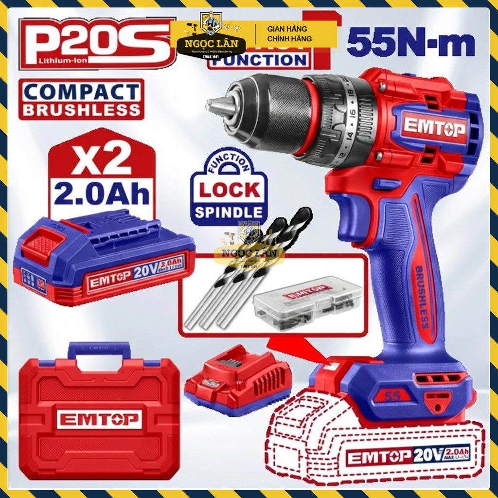 Máy Khoan Pin Động Lực Có Búa 13mm Emtop ECIDL20558, 2 Pin 2.0Ah - Ảnh 5