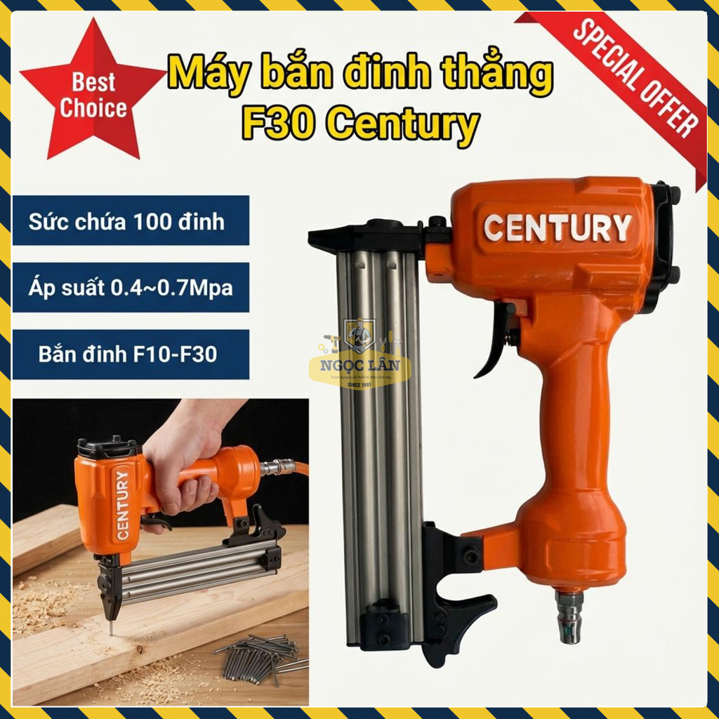 Máy Bắn Đinh Thẳng F30 Century Dùng Hơi Bấm Gỗ Nội Thất Ngoại Thất