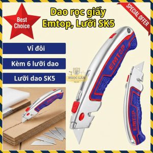 Dao Rọc Giấy Emtop Lưỡi SK5 Kèm 6 Lưỡi, Vỉ Đôi ESNKT6128