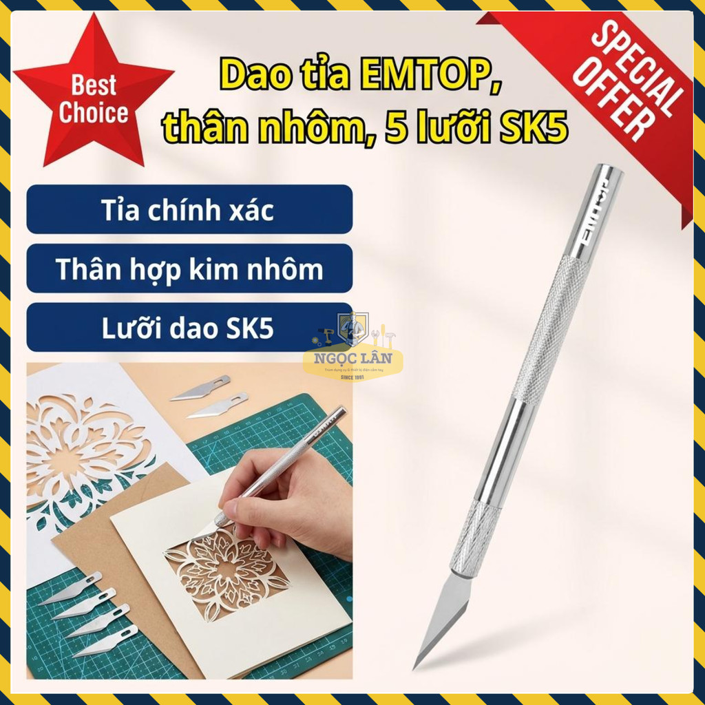 Dao Cắt Tỉa EMTOP Thân Hợp Kim Nhôm, 5 Lưỡi SK5 EMSK1061