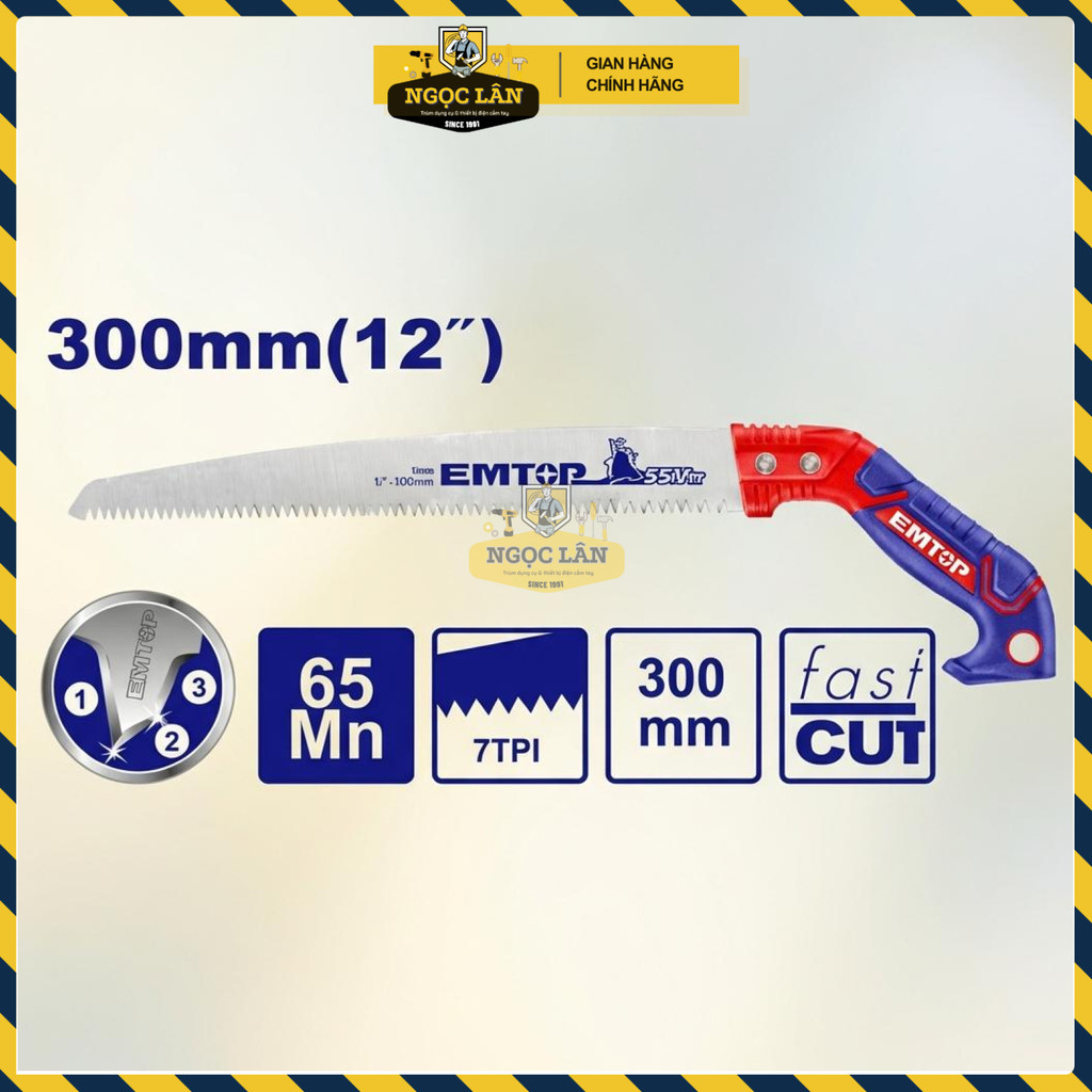 Cưa Cắt Tỉa Emtop 300mm Lưỡi Thép 65Mn Răng Xử Lý Nhiệt EHASP3001 - Ảnh 2