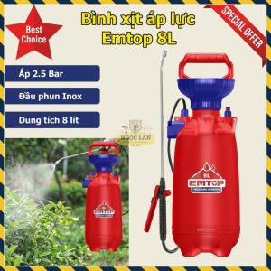 Bình Xịt Áp Lực 8 Lít Emtop EHSPP30802 Đầu Phun Inox Chịu Áp Suất Cao