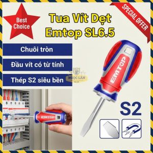 Tua Vít Dẹt Lùn Emtop SL6.5 Từ Tính Chuôi Tròn (ESDSL6038)