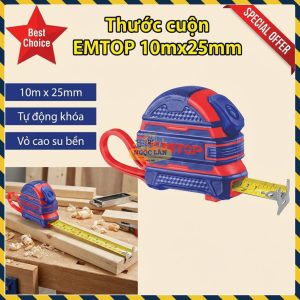 Thước Cuộn Tự Khóa Emtop 10mx25mm Chống Sốc Cao Su EMTP2025