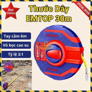 Thước Dây Cuộn 30m EMTOP, Tỷ Lệ 3:1, Vỏ Cao Su (EMTP83001)