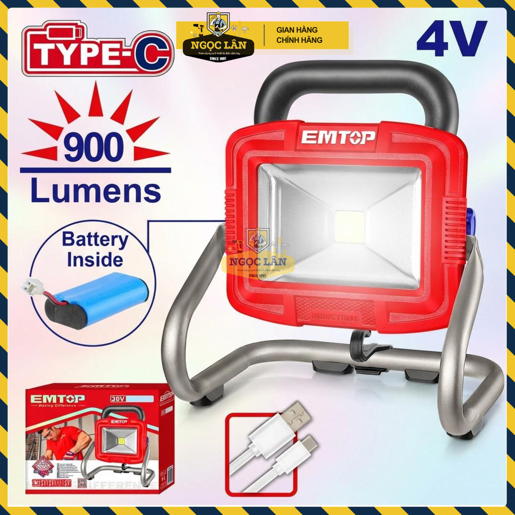 Đèn Di Động Không Dây Emtop 4V 900 Lumen Pin 5000mAh ELWL4415 - Ảnh 3