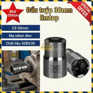 Đầu Tuýp Emtop 30mm 1/2" 6pt Cr-V Mạ Niken Đen (ESCT12301)