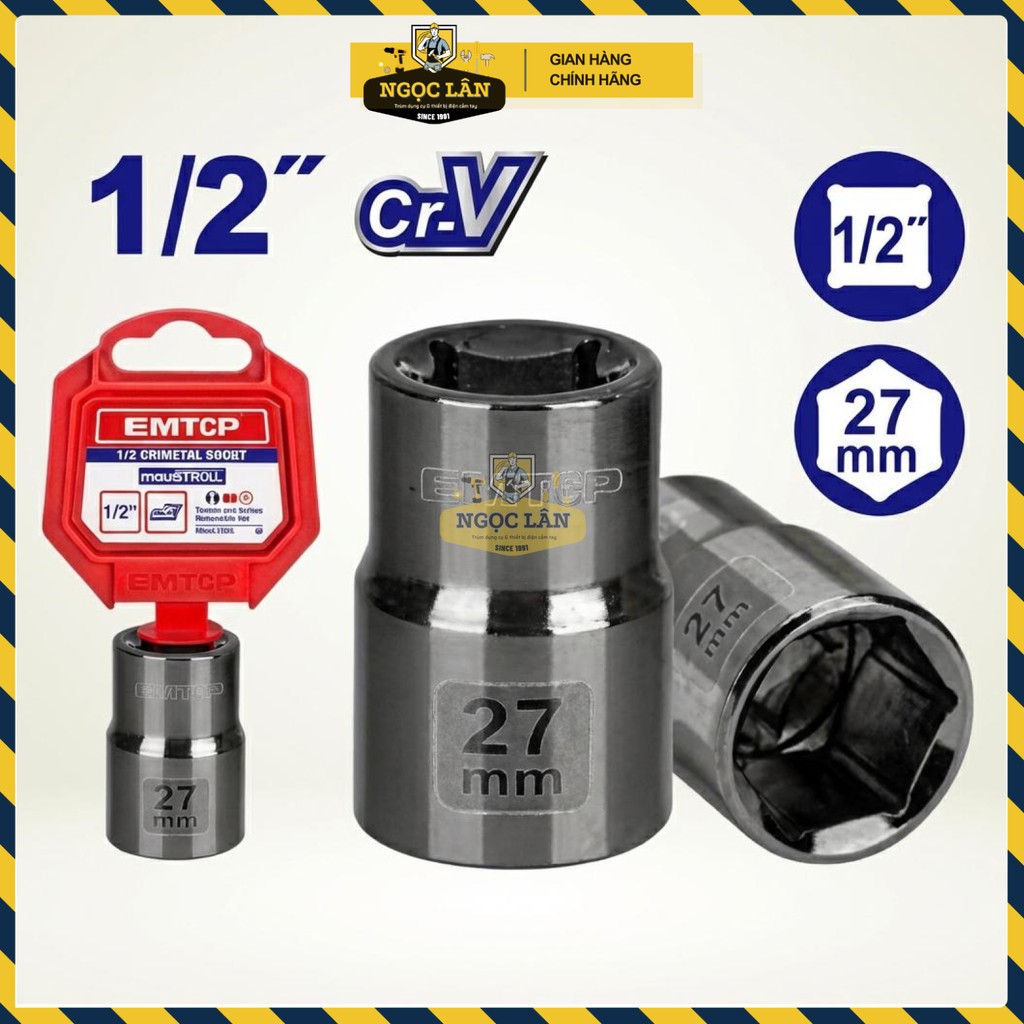 Đầu Tuýp Emtop 1/2" 27mm Mạ Niken Đen Chống Gỉ Sét (ESCT12271) - Ảnh 2