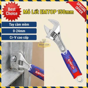 Mỏ Lết Điều Chỉnh tay bọc EMTOP 6" (150mm) Cr-V (EAWH130601)
