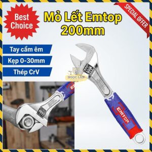 Mỏ Lết Tay Bọc EMTOP 200mm 8" CrV Kẹp 0-30mm EAWH130801