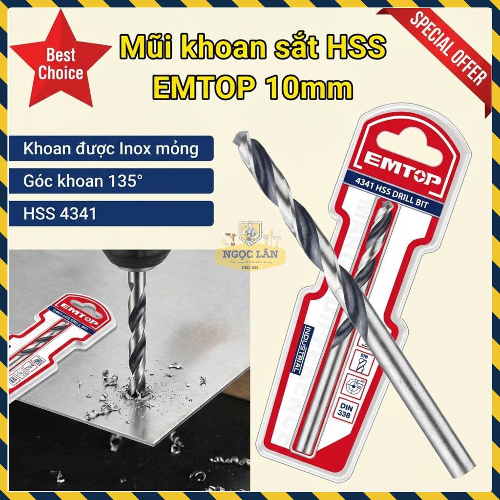 Mũi Khoan Sắt Inox HSS EMTOP 10mm 135 Độ ETDB310102