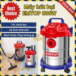 Máy Hút Bụi EMTOP 800W 12L Khô Ướt Thép Không Gỉ EVCR0801