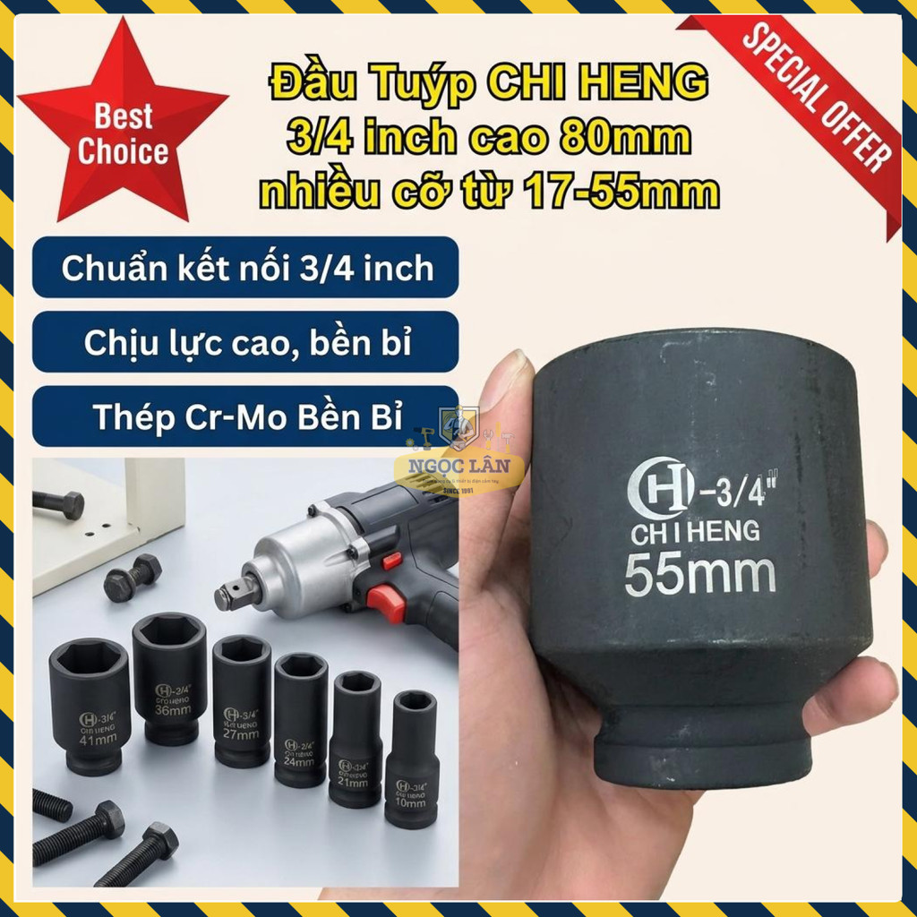 Đầu Tuýp CHI HENG 3/4" Cr-Mo 80mm (17-55mm) Nội Địa Trung - Ảnh 2