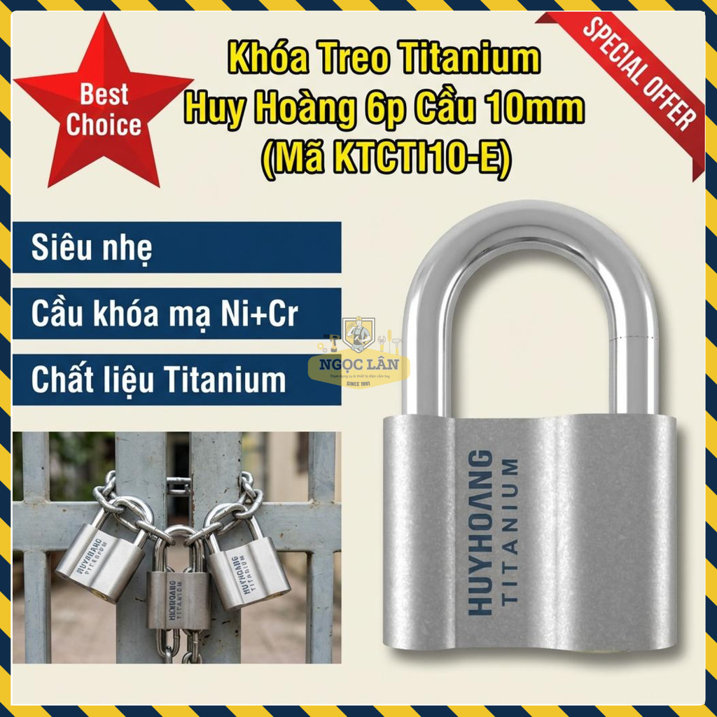 Huy Hoàng Khóa Treo Titanium 6 Phân Cầu 10mm Siêu Nhẹ KTCTI10-E