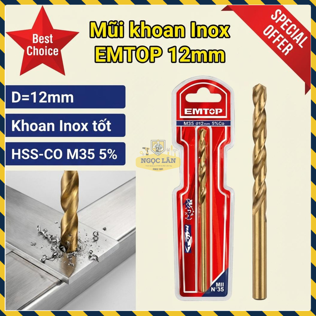 Mũi Khoan Inox HSS-CO M35 chuyên dụng EMTOP 12mm ETDB131201