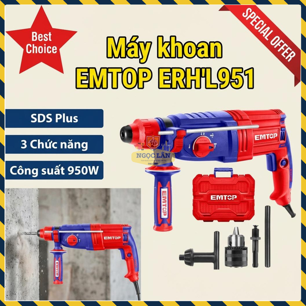 Máy Khoan Bê Tông EMTOP ERHRL951 - 950W, 3 Chức Năng