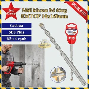 Mũi Khoan Bê Tông Đầu 4 Cạnh EMTOP 10x160mm EHDR221002