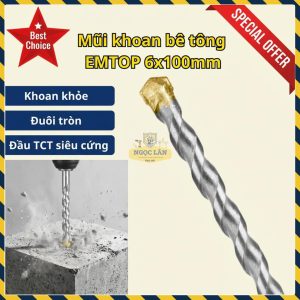 Mũi Khoan Bê Tông EMTOP Đuôi Tròn 6x100mm Đầu TCT ECDB020610