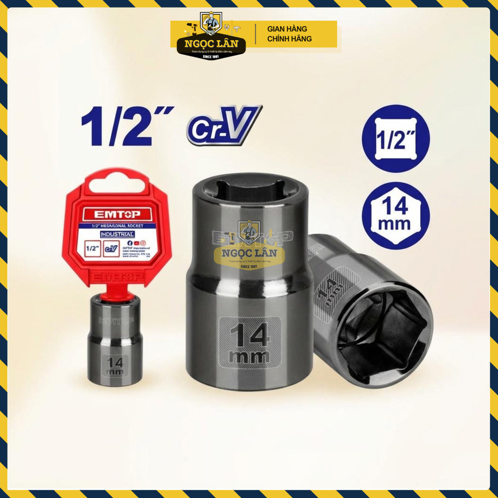 Đầu Tuýp 14mm 1/2" EMTOP Thép 50BV30 (ESCT12141) - Ảnh 2