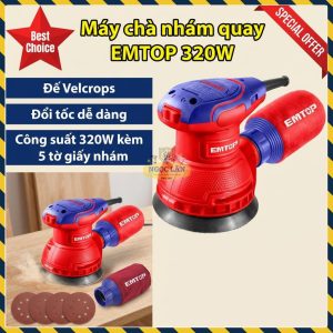 Máy Chà Nhám Quay EMTOP EFSR23206, 320W, Điều Tốc, Kèm 5 Giấy Nhám