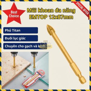 Mũi Khoan Đa Năng EMTOP 12mm Đuôi Lục Giác Titan Gạch Kính EACG21206