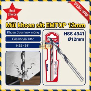Mũi Khoan EMTOP HSS 12mm ETDB310122 - Khoan Sắt Inox Mỏng, Góc 135°