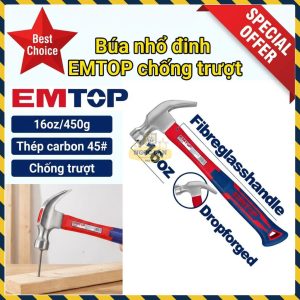 Búa Nhổ Đinh EMTOP 16oz/450g Chống Trượt, Đầu Rèn Thả (EHAMCH1601)