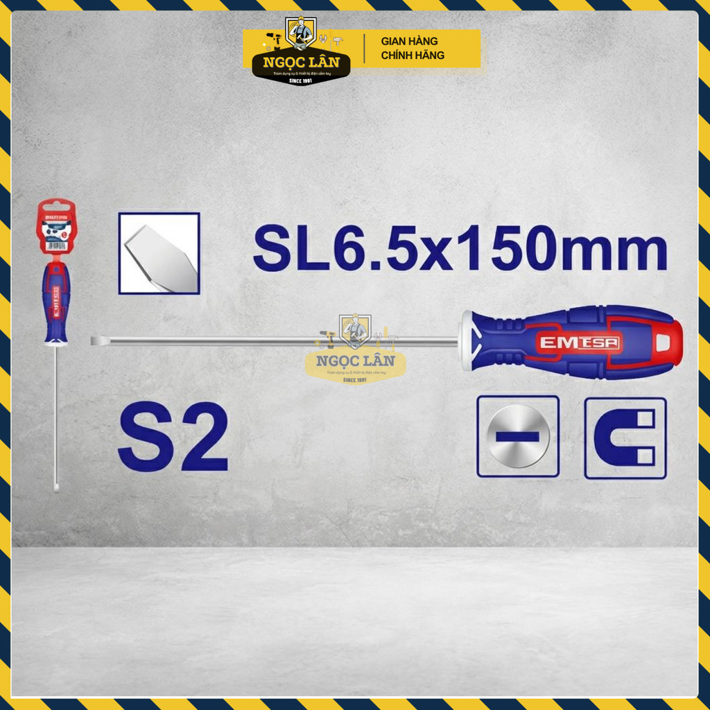 Tua Vít Đầu Dẹp EMTOP 6.5x150mm Chuôi Tròn Lưỡi S2 ESDRSL6602 - Ảnh 2