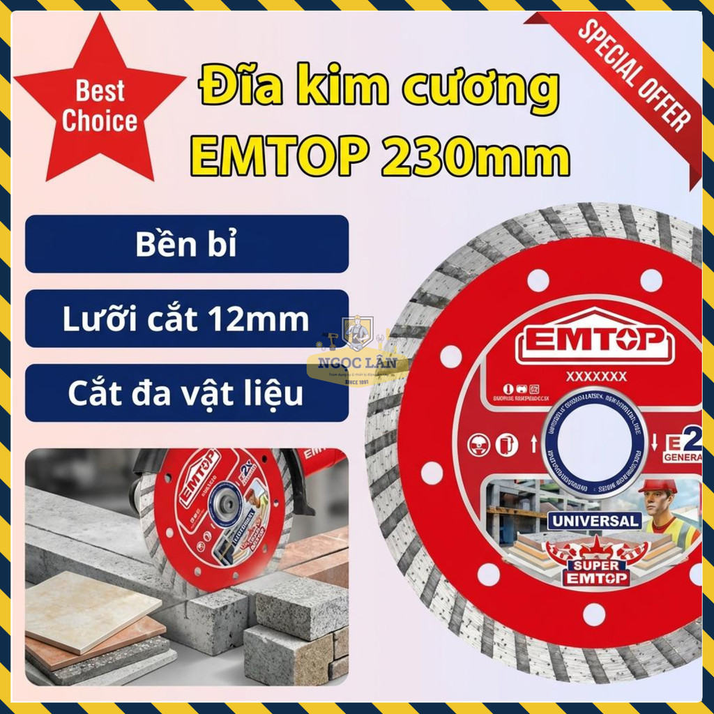 Đĩa Kim Cương EMTOP 230mm Đa Năng Cắt Gạch Đá Bê Tông (EDDC032301)